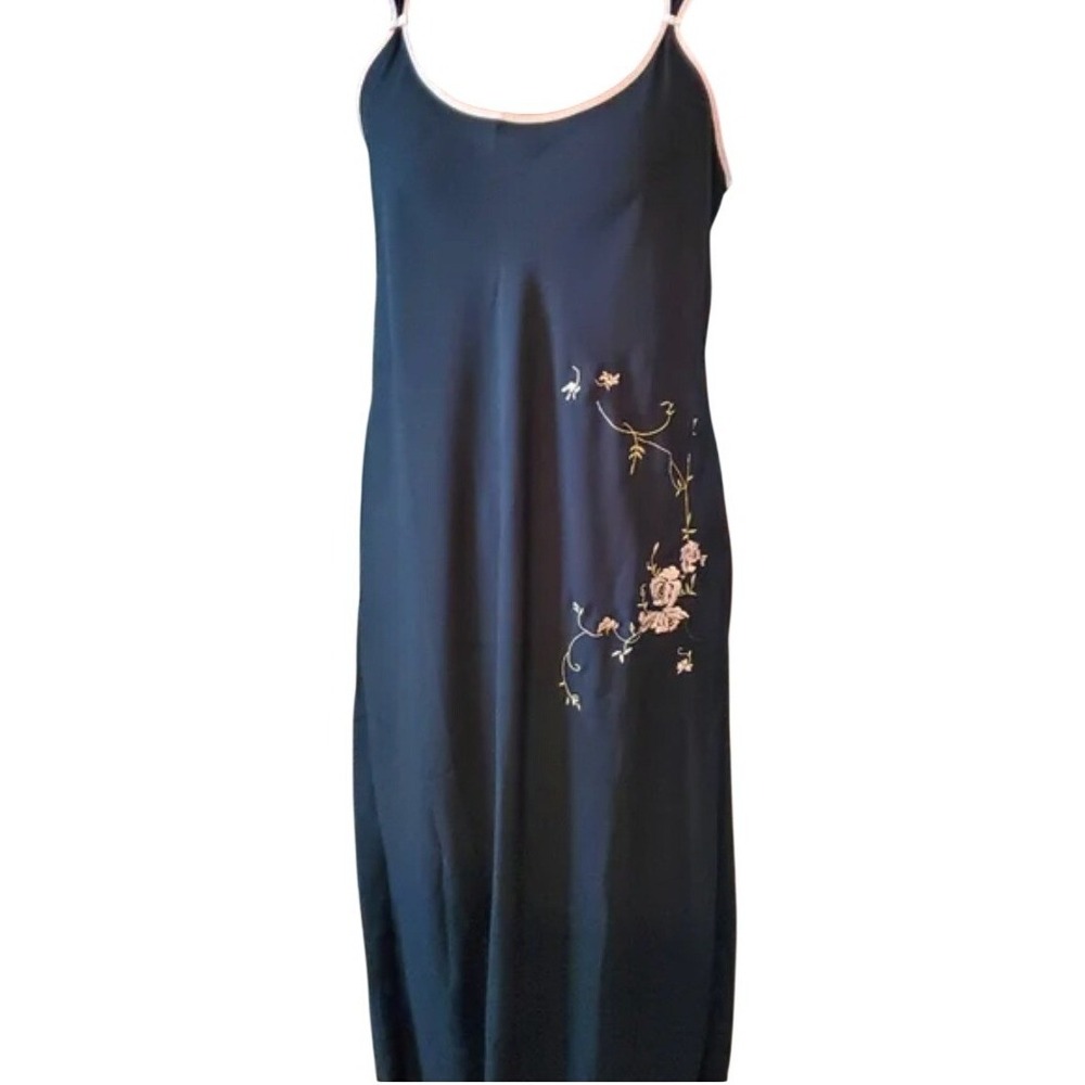 Oscar de la Renta Pink Label Slip Dress Black Floral Embroidered, M